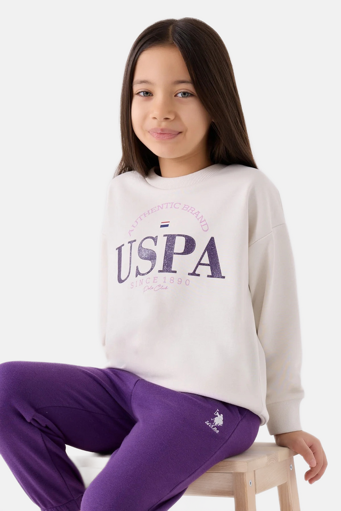 U.S. Polo Assn. siva trenerka za djevojčice s ljubičastim detaljima-[SKU]