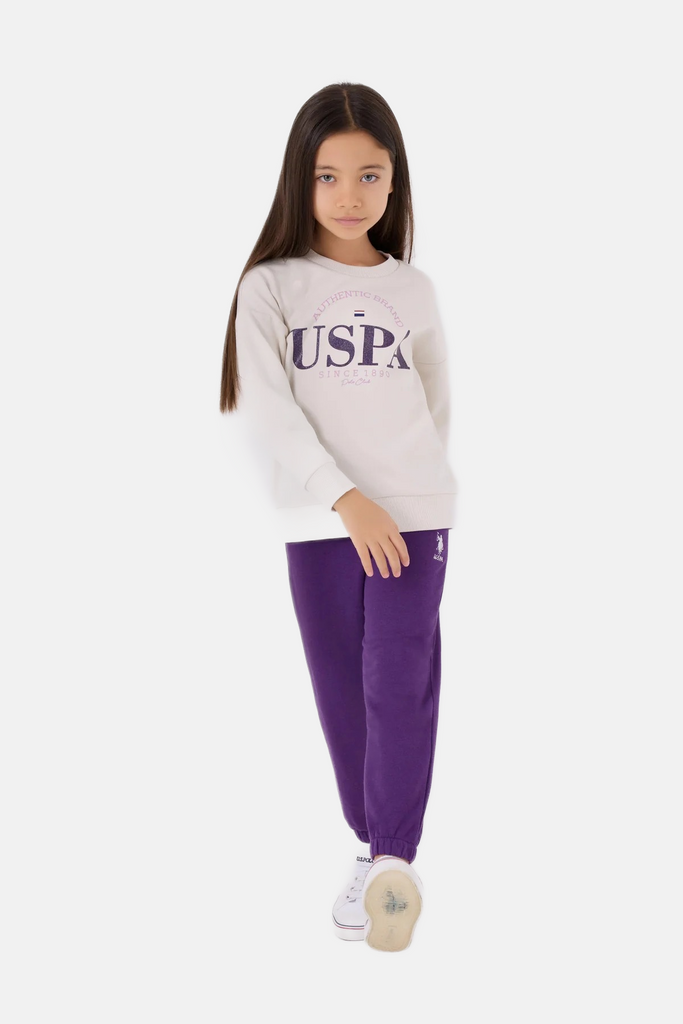 U.S. Polo Assn. siva trenerka za djevojčice s ljubičastim detaljima-[SKU]