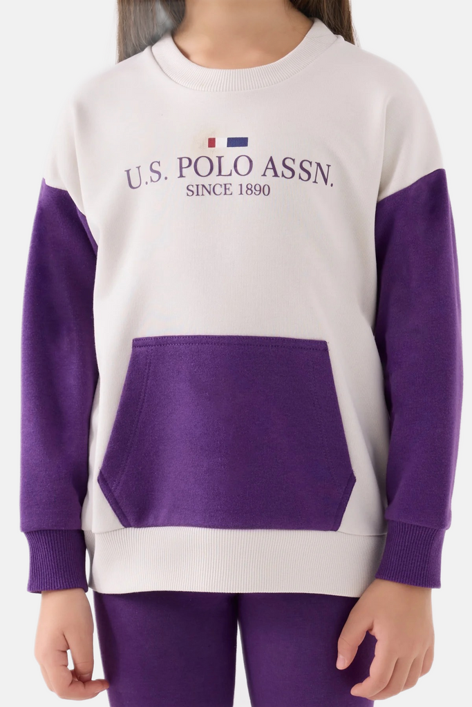 U.S. Polo Assn. siva trenerka s ljubičastim rukavima za djevojčice-[SKU]