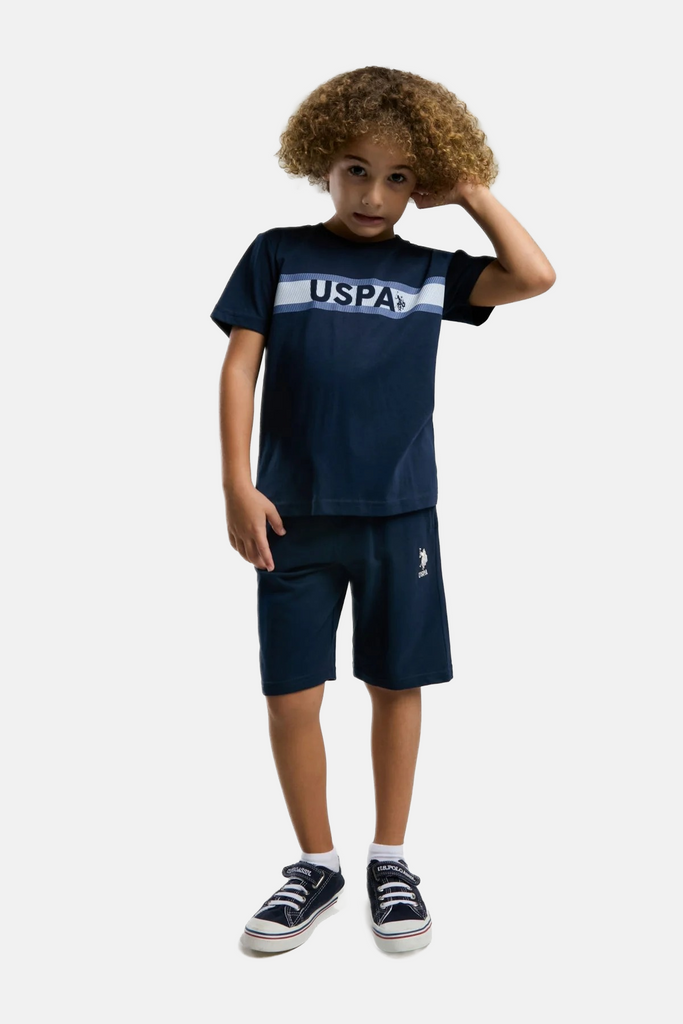 U.S. Polo Assn. teget plavi komplet za dječake s kratkim rukavima-[SKU]