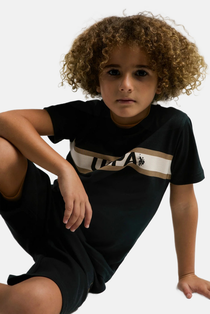 U.S. Polo Assn. crni komplet za dječake s kratkim rukavima i šorcem-[SKU]