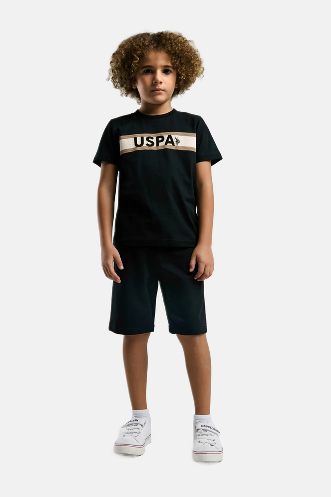 U.S. Polo Assn. crni komplet za dječake s kratkim rukavima i šorcem-[SKU]