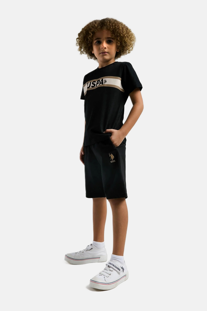 U.S. Polo Assn. crni komplet za dječake s kratkim rukavima i šorcem-[SKU]
