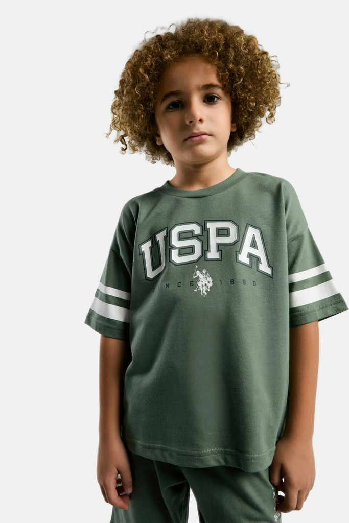 U.S. Polo Assn. zeleni komplet za dječake s kratkim rukavima i šorcem-[SKU]