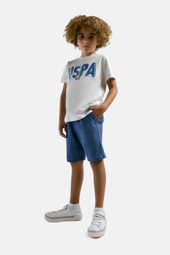 U.S. Polo Assn. bijeli komplet za dječake s kratkim rukavima-[SKU]