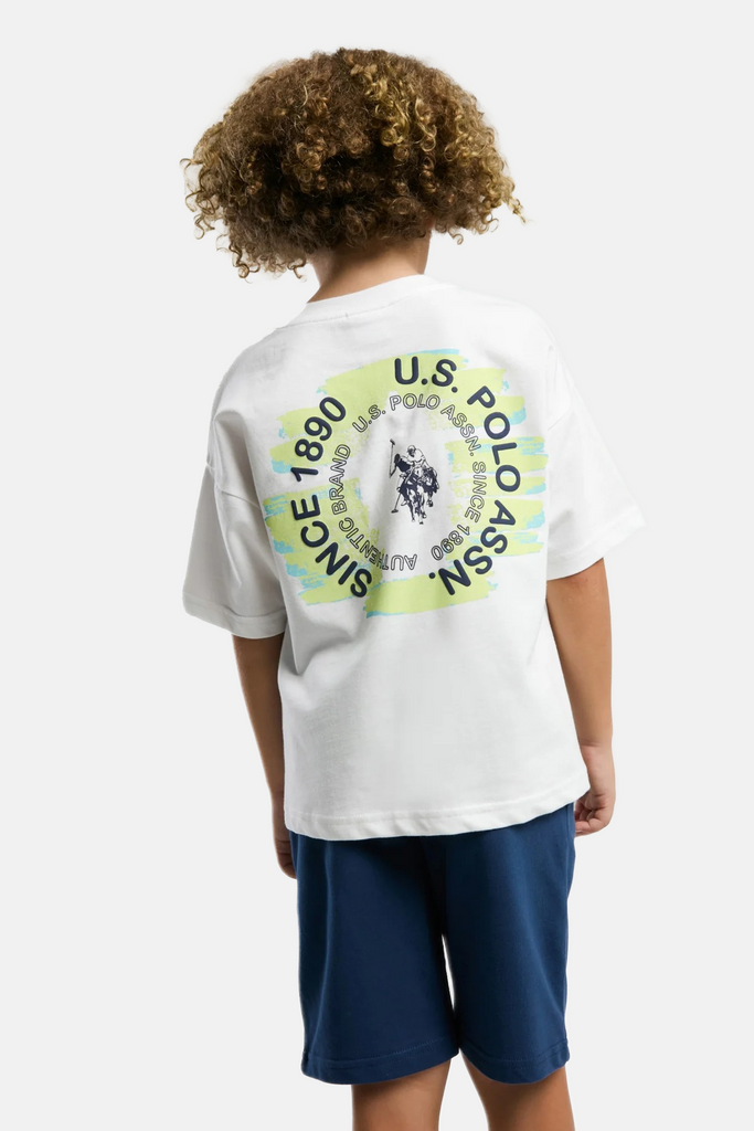 U.S. Polo Assn. bijeli komplet za dječake s kratkim rukavima i grafičkim detaljem-[SKU]