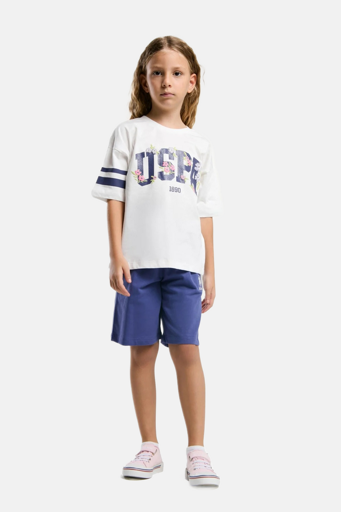 U.S. Polo Assn. bijeli komplet za djevojčice s kratkim rukavima i šorcem-[SKU]
