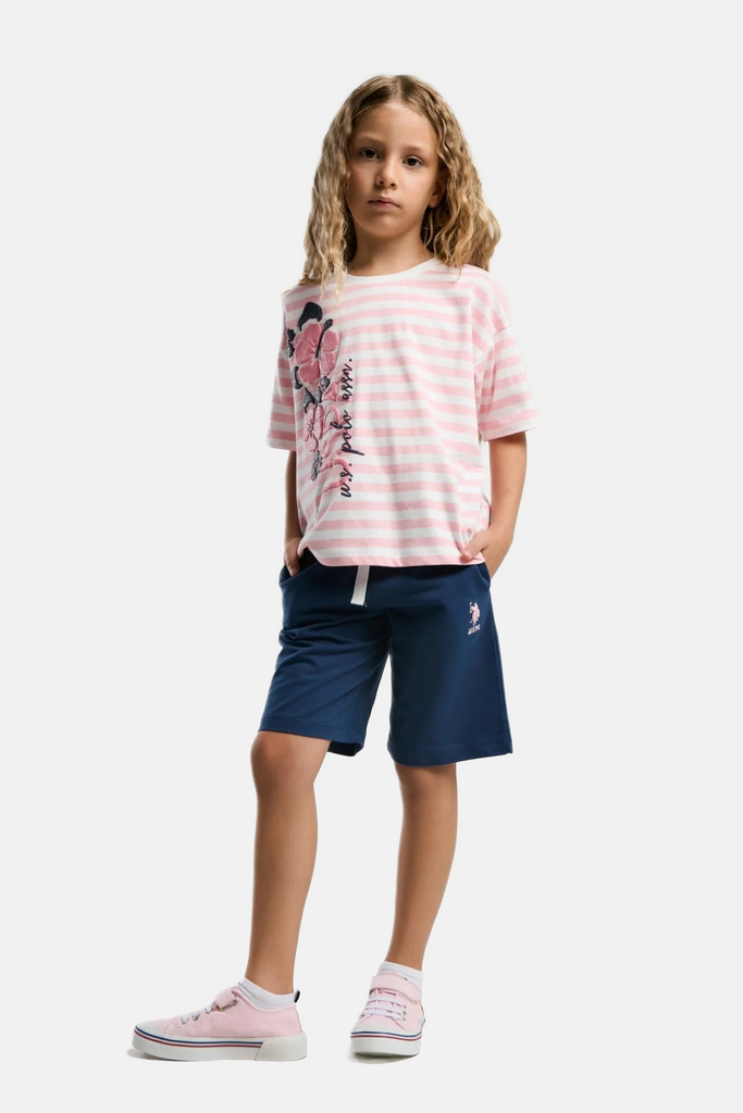 U.S. Polo Assn. koral komplet za djevojčice s cvjetnim uzorkom i prugama-[SKU]