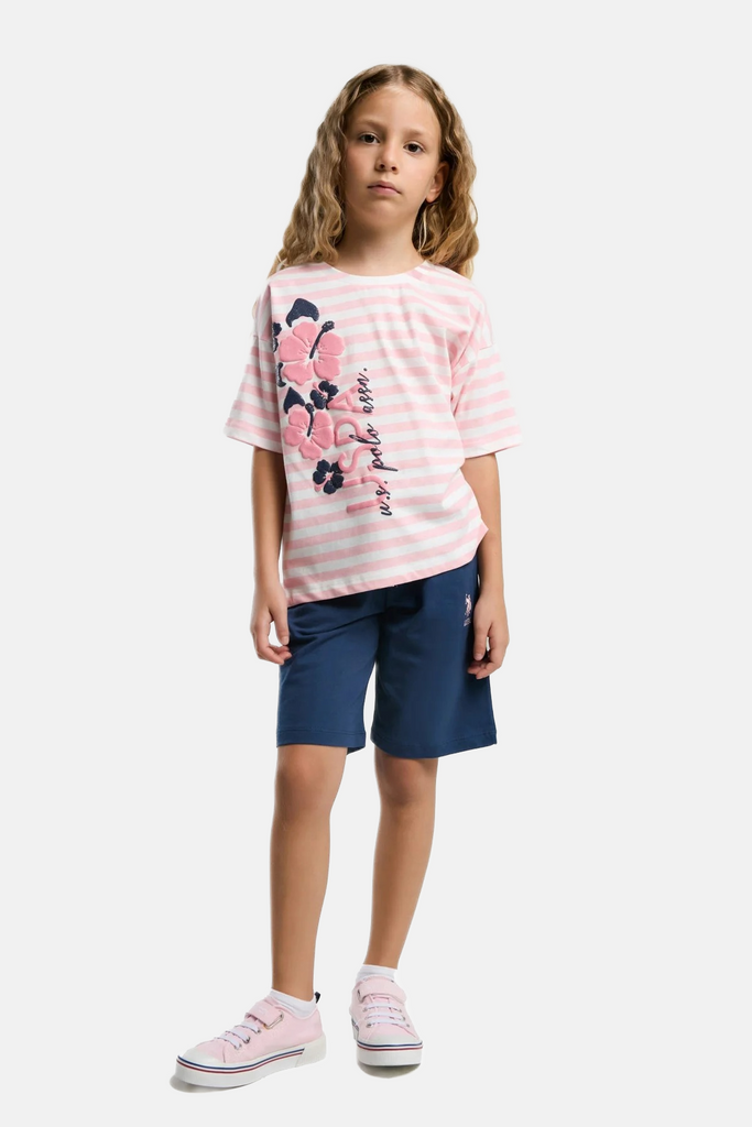 U.S. Polo Assn. koral komplet za djevojčice s cvjetnim uzorkom i prugama-[SKU]