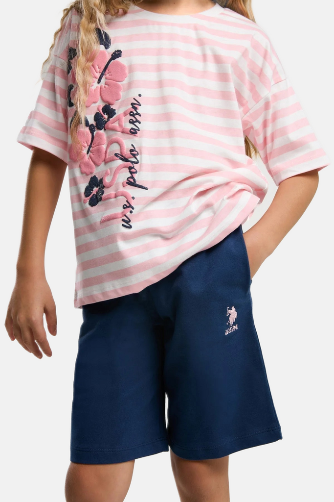U.S. Polo Assn. koral komplet za djevojčice s cvjetnim uzorkom i prugama-[SKU]