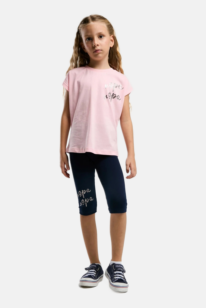 U.S. Polo Assn. koral komplet za djevojčice s kratkim rukavima i tajicama-[SKU]