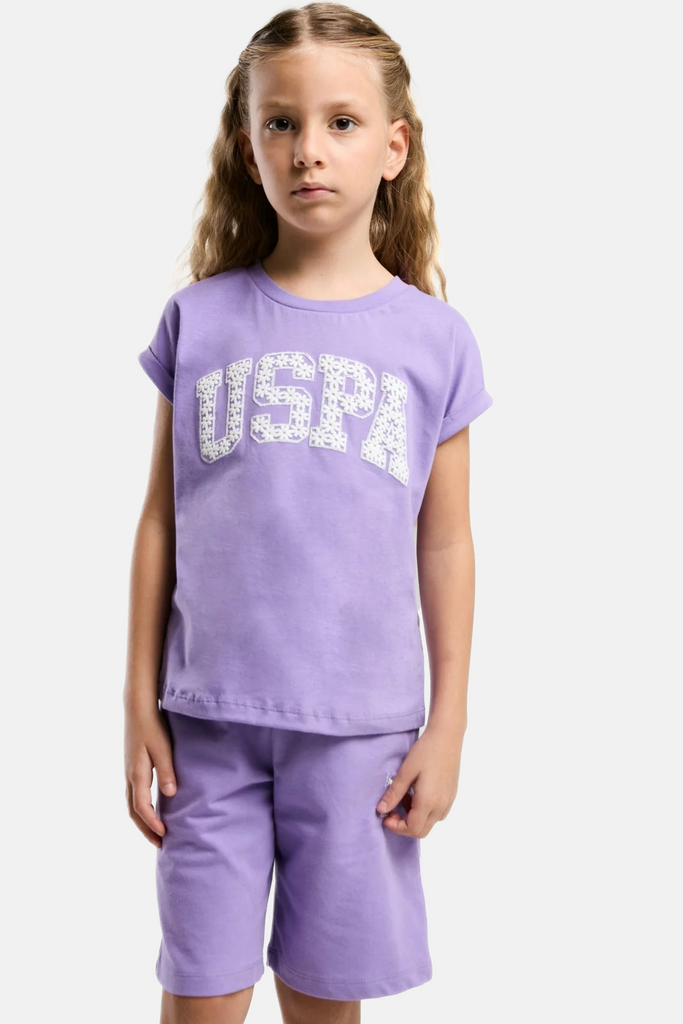 U.S. Polo Assn. ljubičasti komplet za djevojčice s kratkim rukavima i šorcem-[SKU]