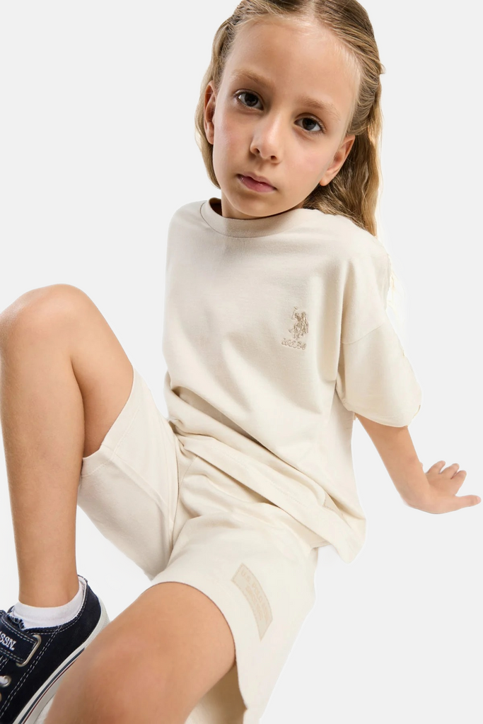 U.S. Polo Assn. bež komplet za djevojčice s kratkim rukavima i šorcem-[SKU]