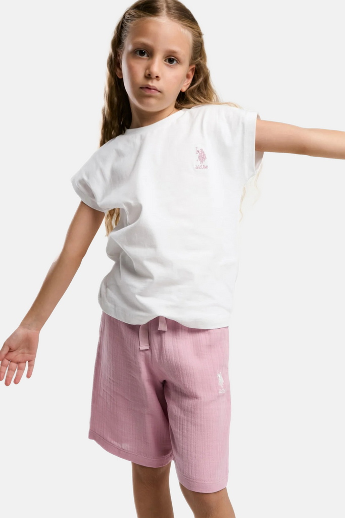 U.S. Polo Assn. bijeli komplet za djevojčice s kratkim rukavima-[SKU]