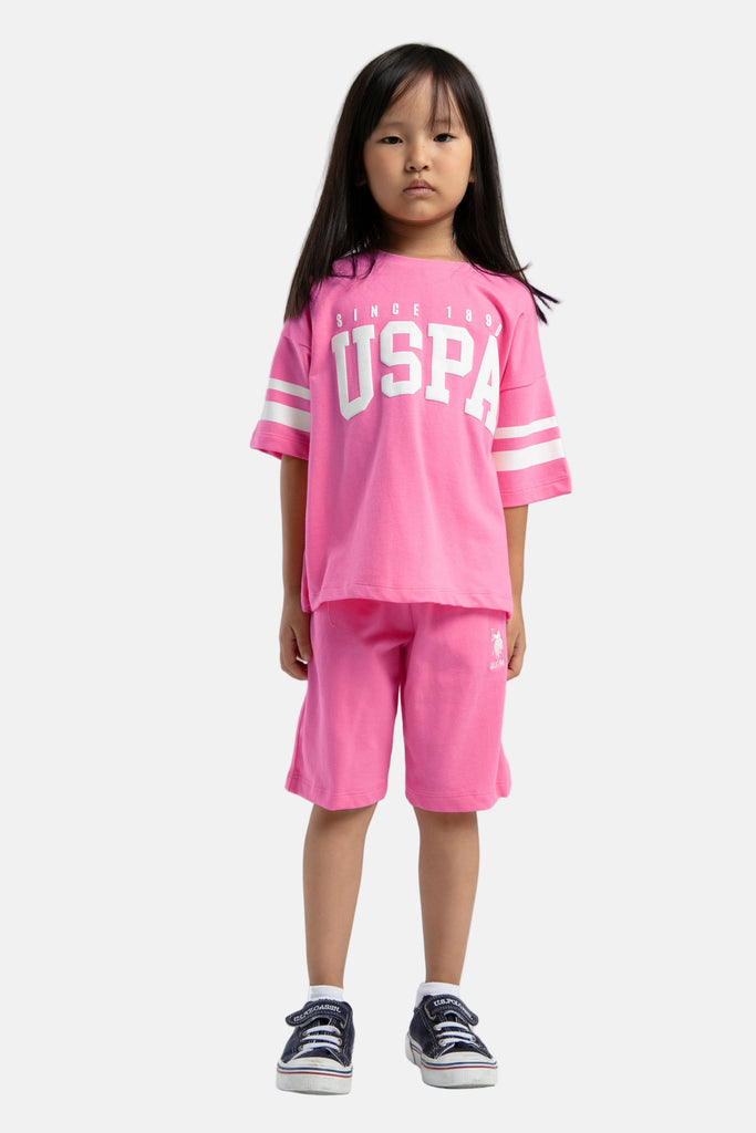 U.S. Polo Assn. pink komplet za djevojčice sa bijelim logom USPA-[SKU]