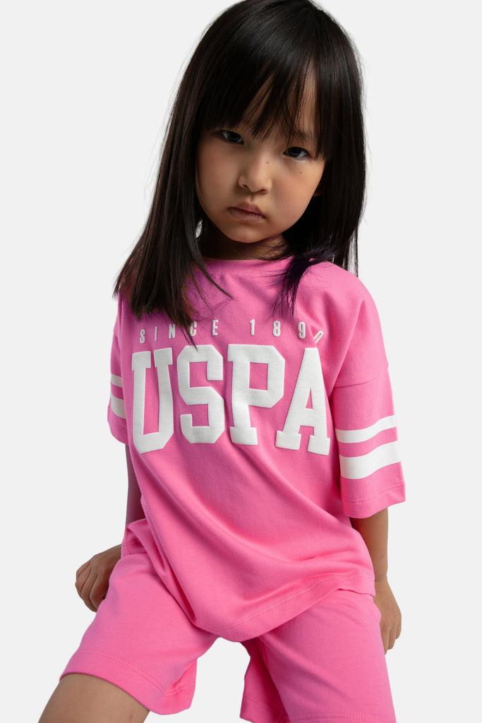 U.S. Polo Assn. pink komplet za djevojčice sa bijelim logom USPA-[SKU]