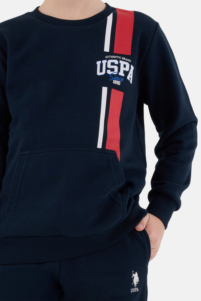U.S. Polo Assn. plava trenerka za dječake sa crvenim detaljem-[SKU]