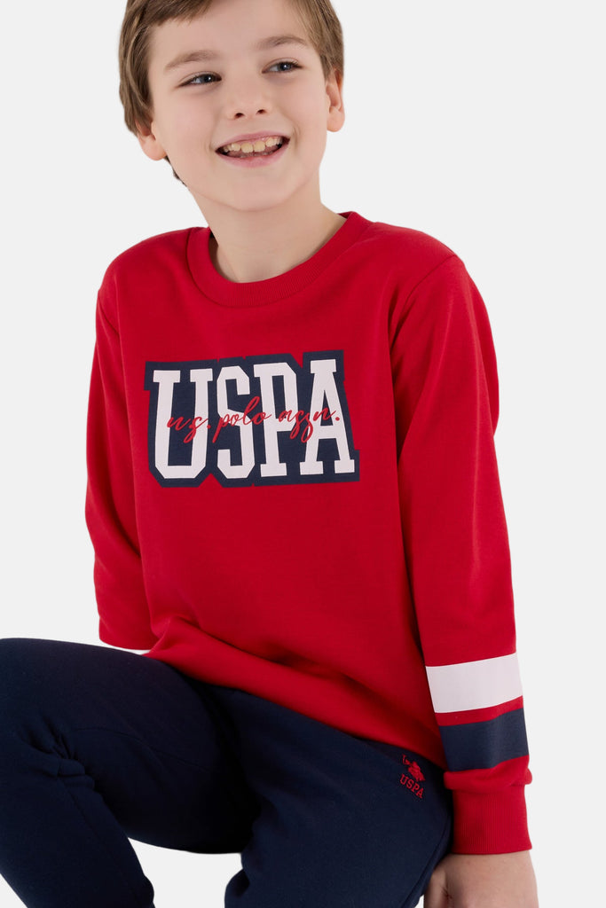 U.S. Polo Assn. crvena trenerka za dječake sa detaljima na rukavima-[SKU]