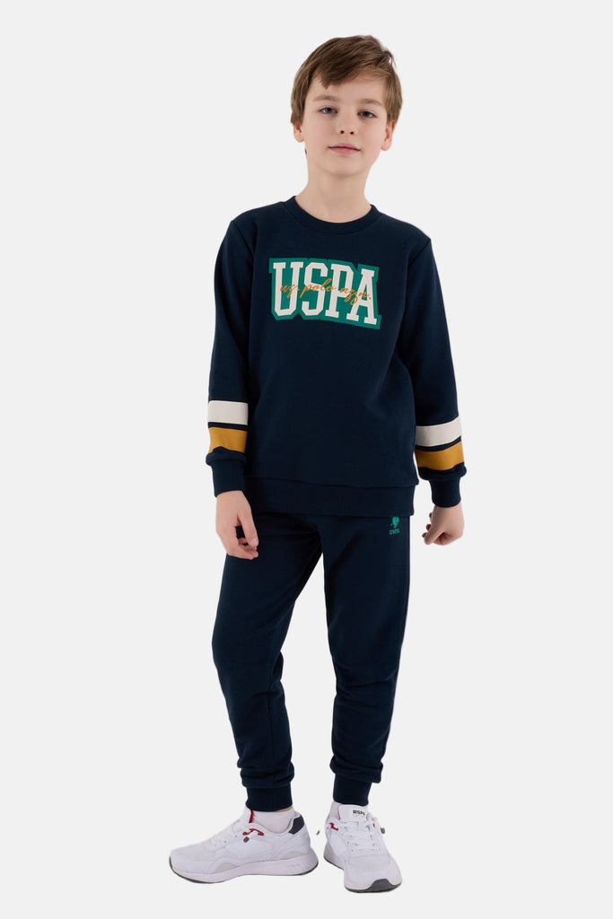 U.S. Polo Assn. plava trenerka za dječake sa detaljima na rukavima-[SKU]