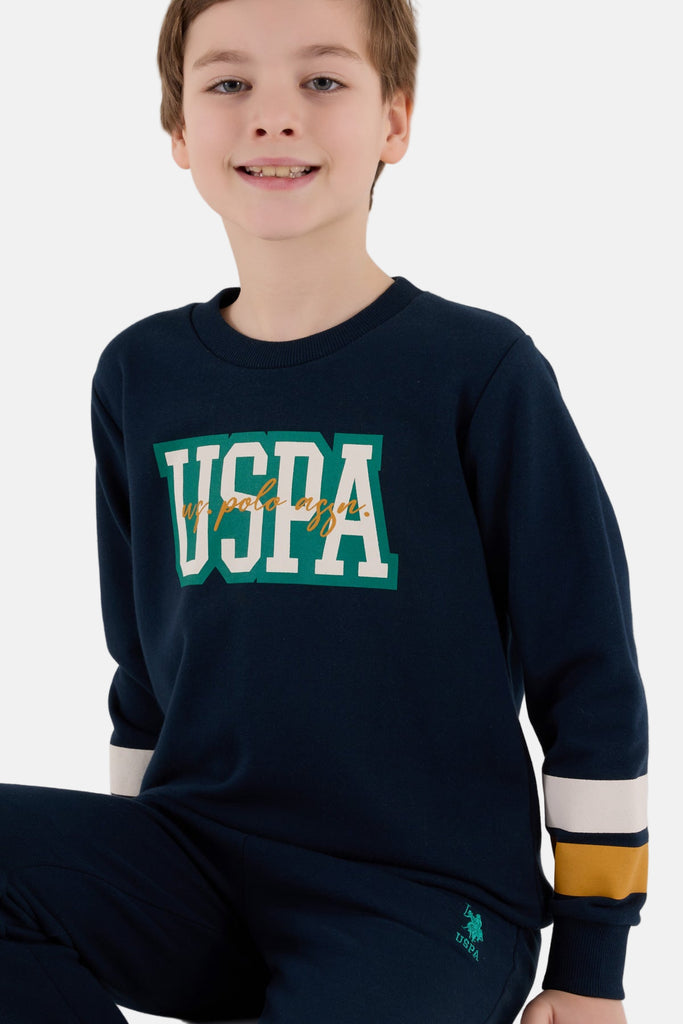 U.S. Polo Assn. plava trenerka za dječake sa detaljima na rukavima-[SKU]