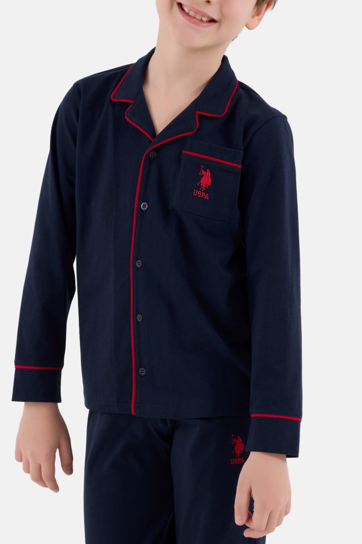 U.S. Polo Assn. plava pidžama za dječake sa crvenim detaljima