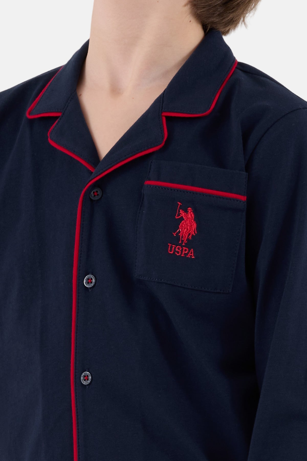 U.S. Polo Assn. plava pidžama za dječake sa crvenim detaljima