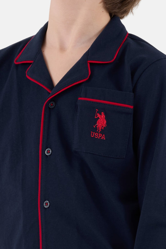 U.S. Polo Assn. plava pidžama za dječake sa crvenim detaljima-[SKU]