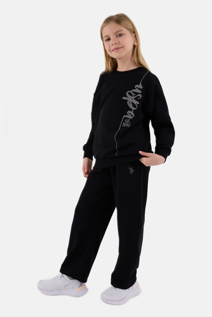 U.S. Polo Assn. crna trenerka za djevojčice sa natpisom-[SKU]