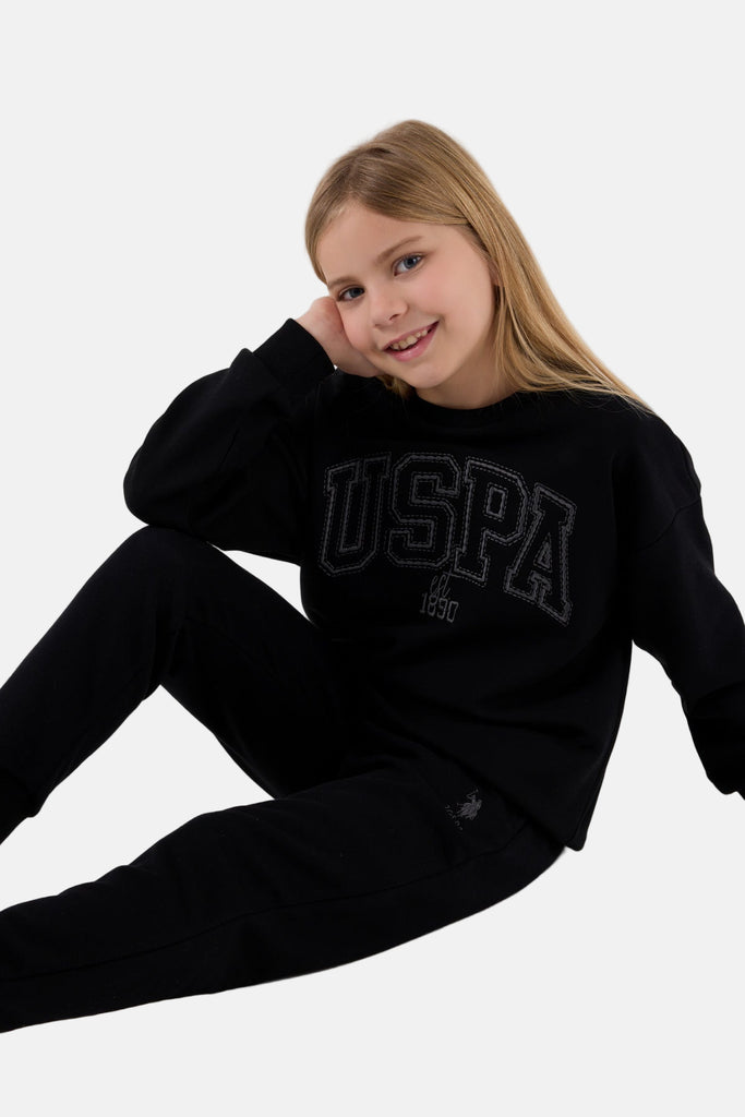 U.S. Polo Assn. crna trenerka za djevojčice sa sivim znakom-[SKU]