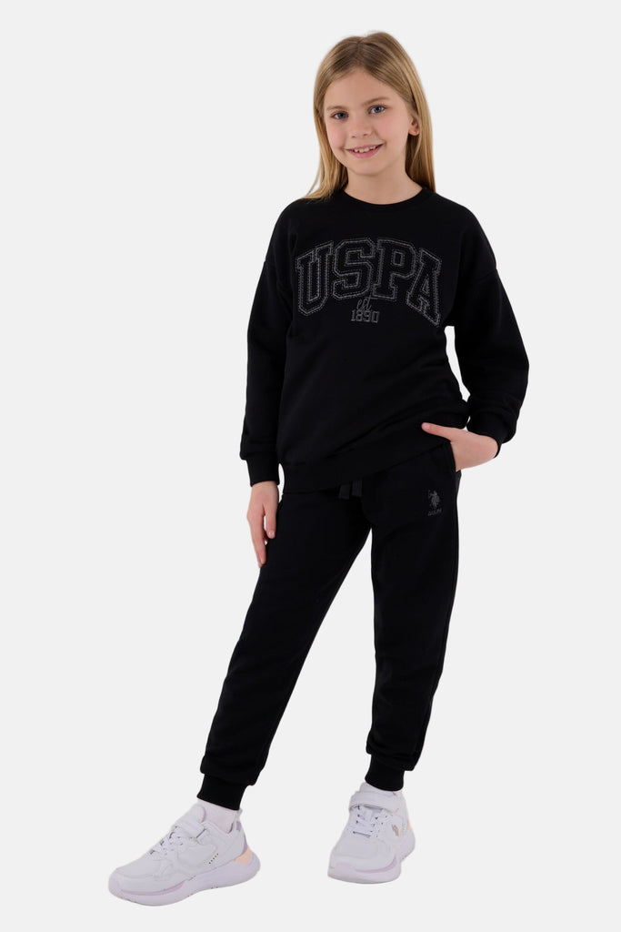 U.S. Polo Assn. crna trenerka za djevojčice sa sivim znakom-[SKU]