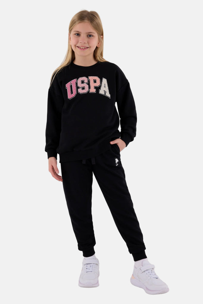 U.S. Polo Assn. crna trenerka za djevojčice s logom u boji-[SKU]