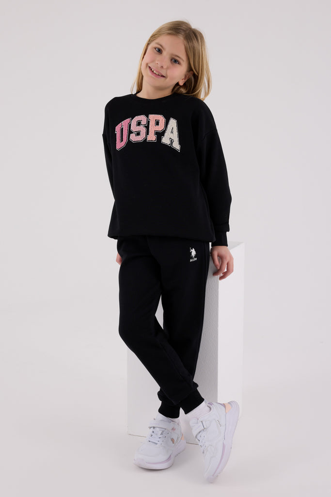 U.S. Polo Assn. crna trenerka za djevojčice s logom u boji-[SKU]