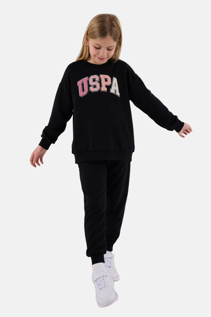 U.S. Polo Assn. crna trenerka za djevojčice s logom u boji-[SKU]