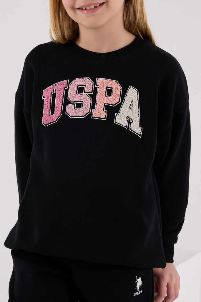 U.S. Polo Assn. crna trenerka za djevojčice s logom u boji-[SKU]