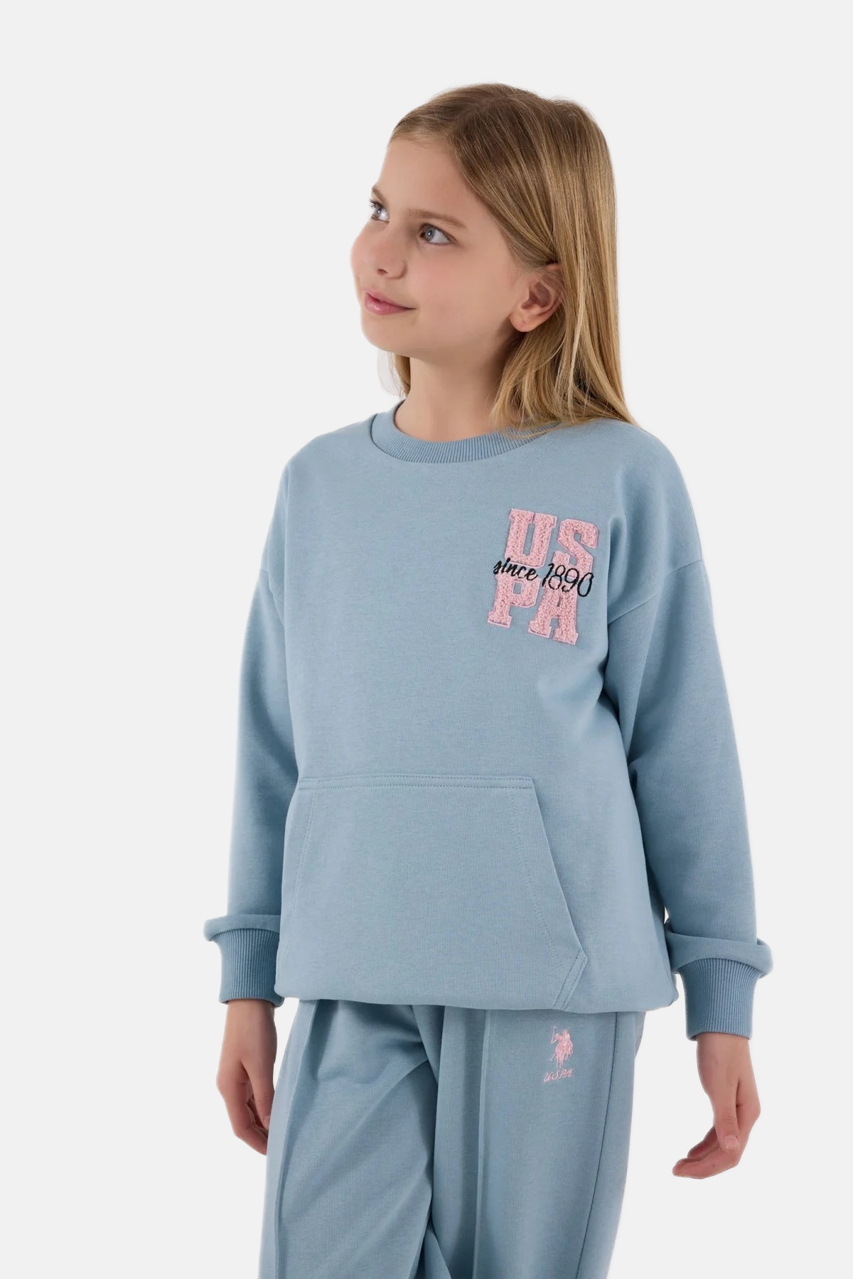 U.S. Polo Assn. plava trenerka za djevojčice s roze znakom