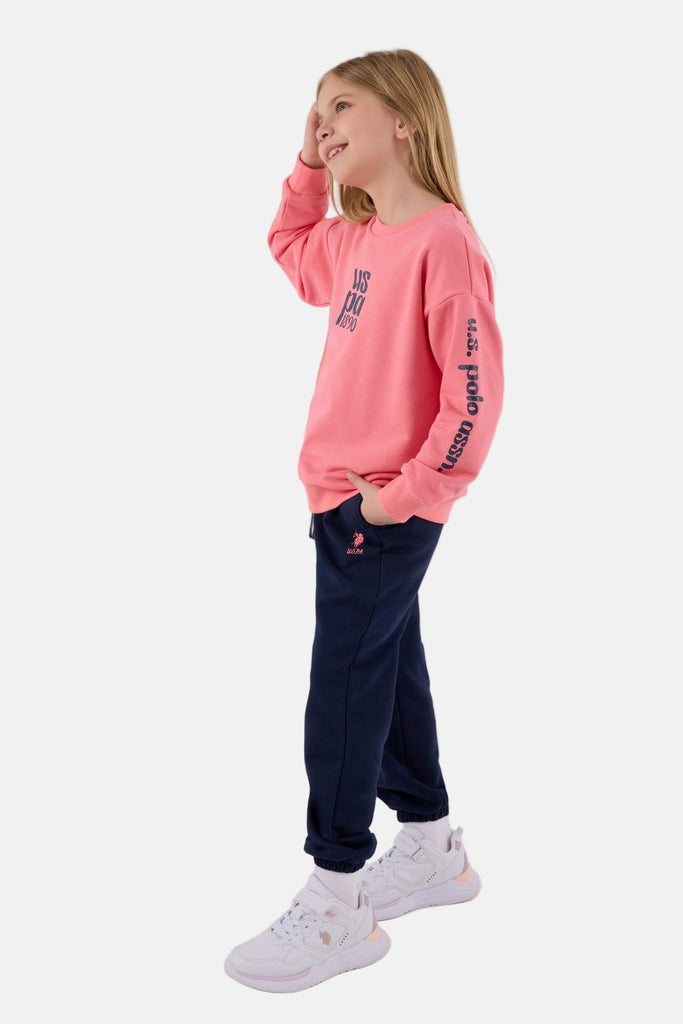U.S. Polo Assn. pink trenerka za djevojčice sa vizualom-[SKU]