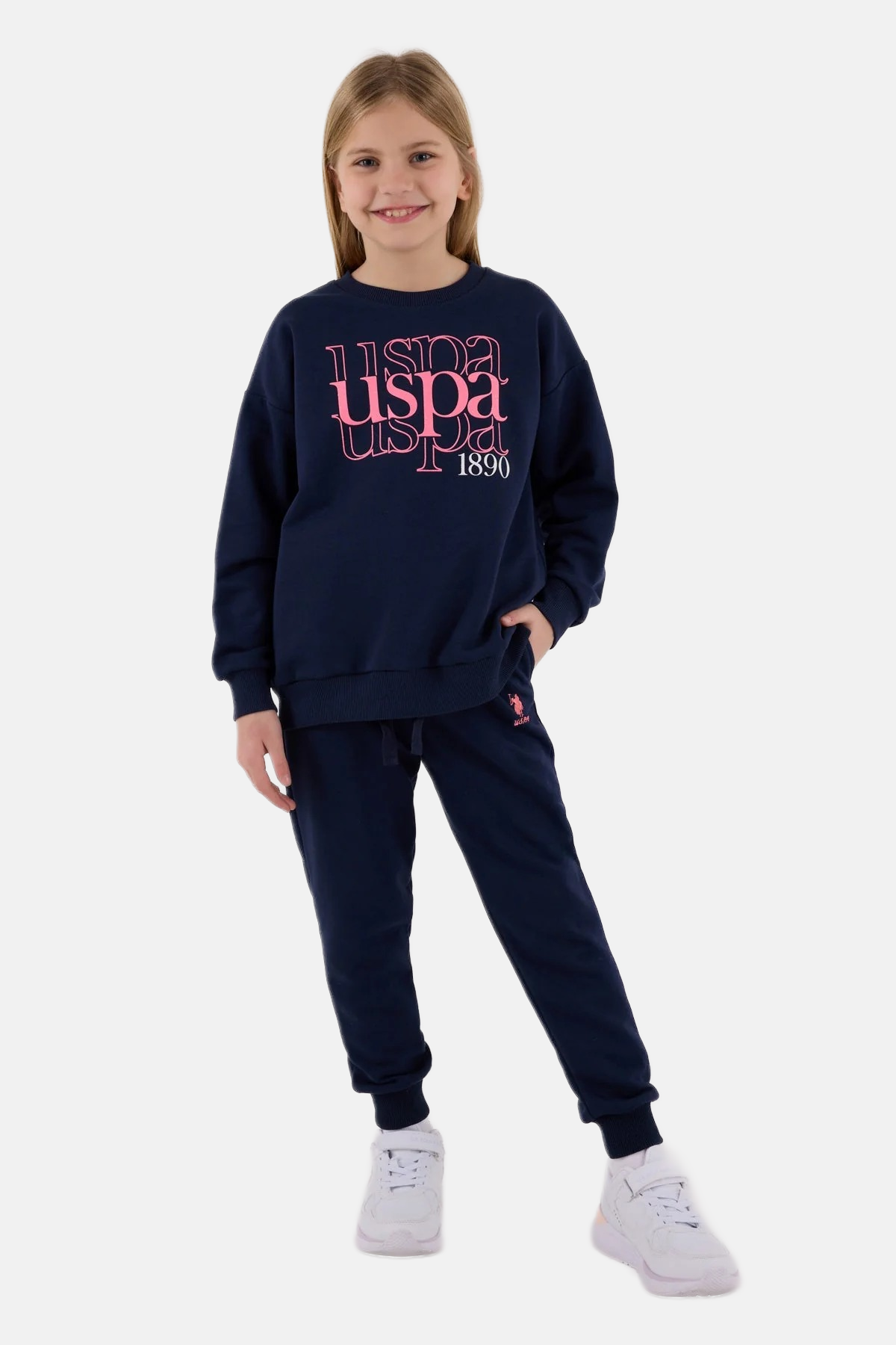 U.S. Polo Assn. teget plava trenerka za djevojčice s modernim natpisom