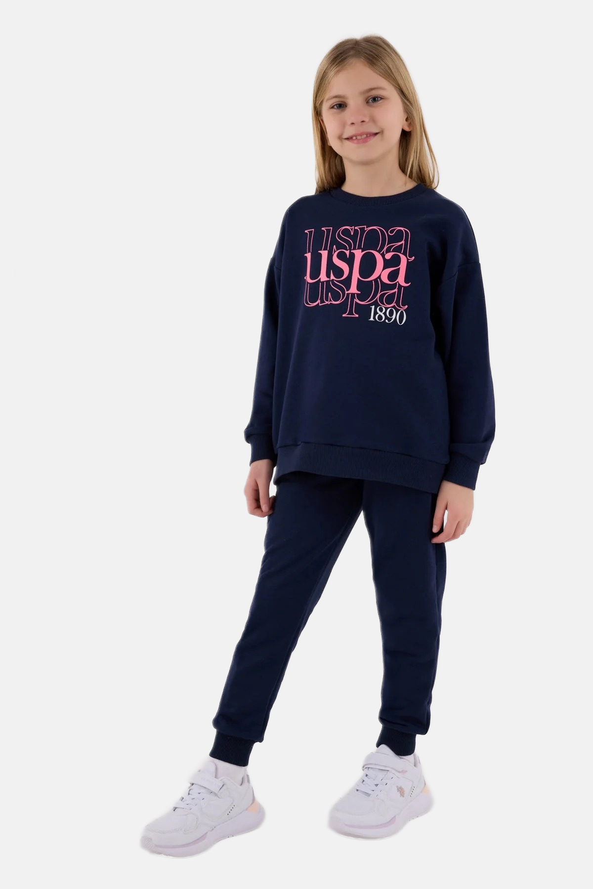 U.S. Polo Assn. teget plava trenerka za djevojčice s modernim natpisom