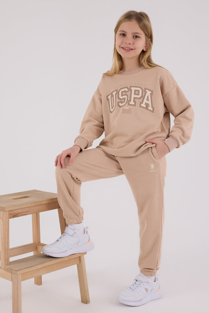 U.S. Polo Assn. smeđa trenerka za djevojčice sa natpisom-[SKU]