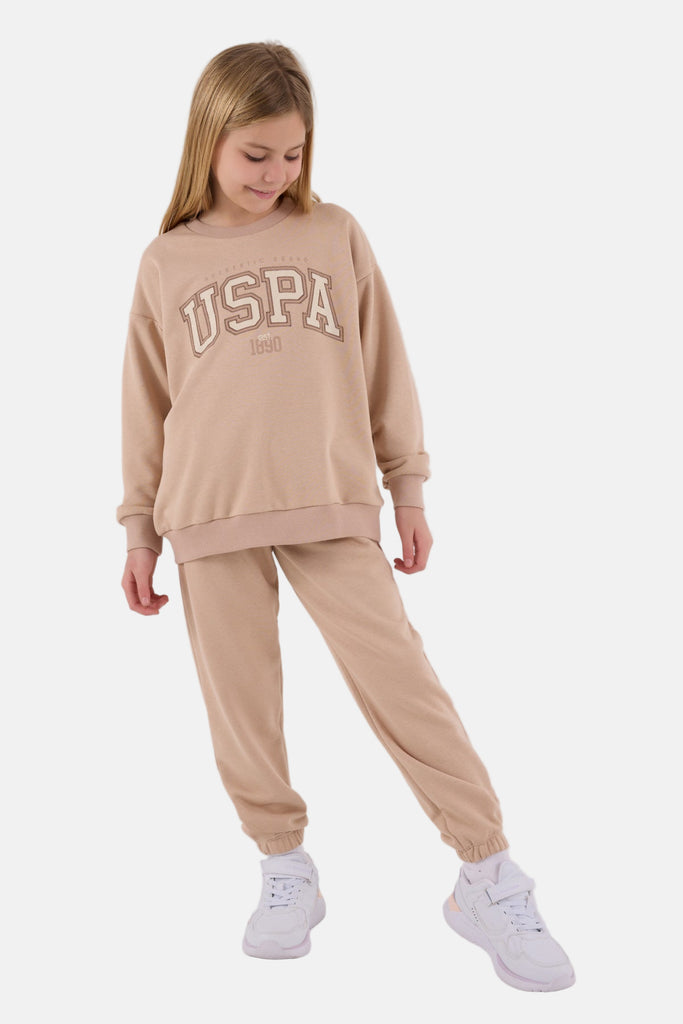 U.S. Polo Assn. smeđa trenerka za djevojčice sa natpisom-[SKU]