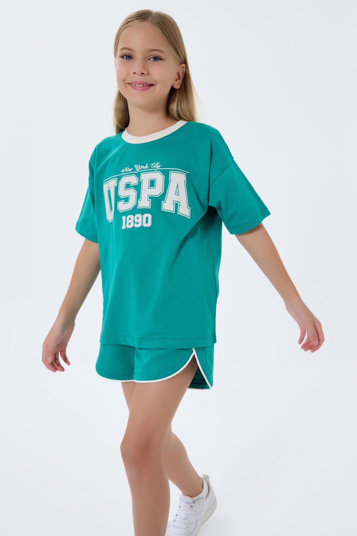U.S. Polo Assn. zeleni komplet majice i šorca za djevojčice s USPA 1890 printom
