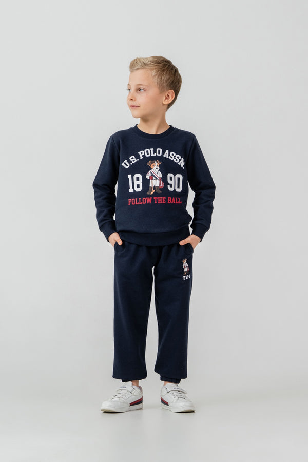 U.S. Polo Assn. teget komplet trenerke za dječake s printom medvjedića i USPA 1890