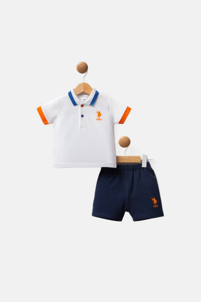 U.S. Polo Assn. bijeli komplet za bebe s kratkim rukavima i kratke hlače-[SKU]