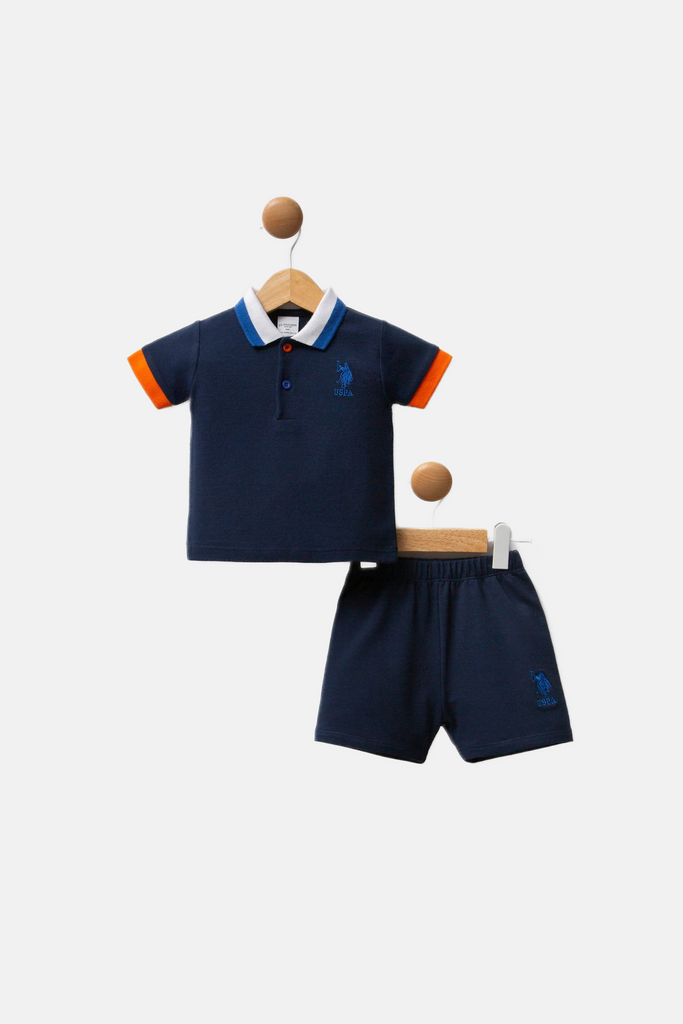 U.S. Polo Assn. teget plavi komplet za bebe s kratkim rukavima i šorcem-[SKU]