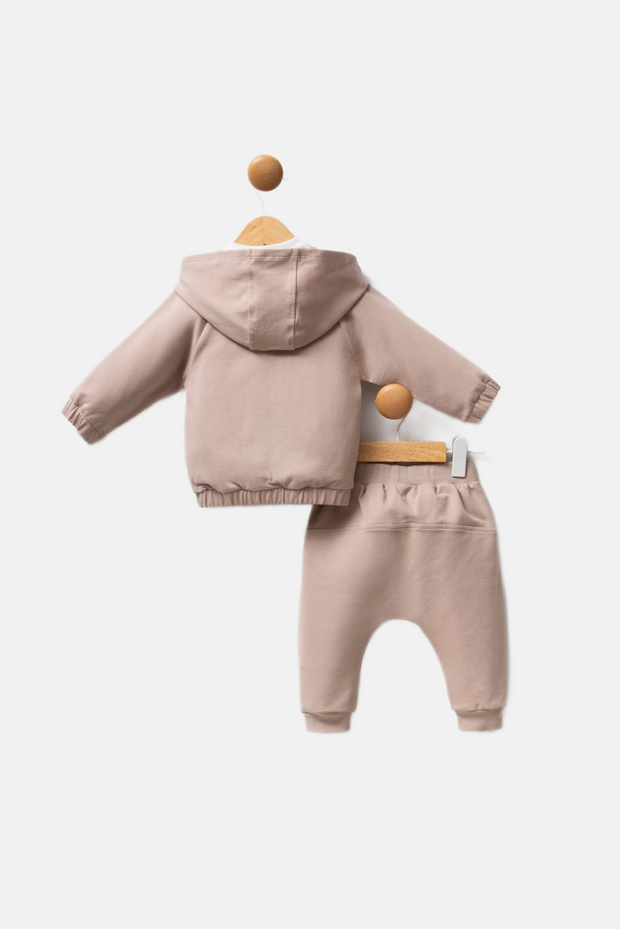 U.S. Polo Assn. bež kombinezon za bebe s kapuljačom i hlačicama-[SKU]