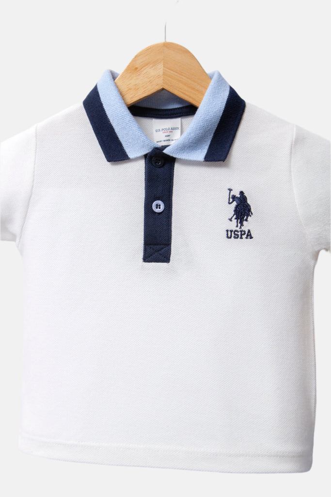 U.S. Polo Assn. bijeli komplet za bebe s plavim šorcem i majicom-[SKU]