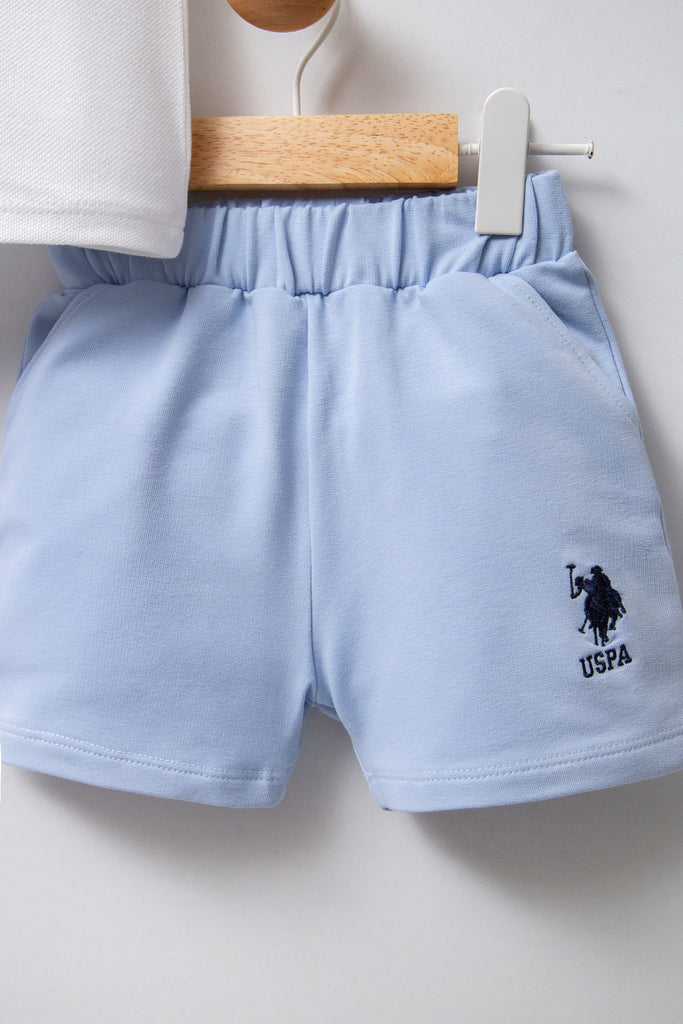 U.S. Polo Assn. bijeli komplet za bebe s plavim šorcem i majicom-[SKU]
