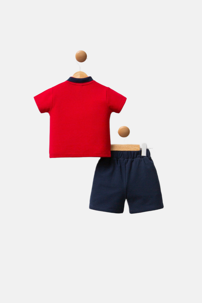 U.S. Polo Assn. crveni komplet za bebe s kratkim rukavima i šorcem u tamnoplavoj boji-[SKU]