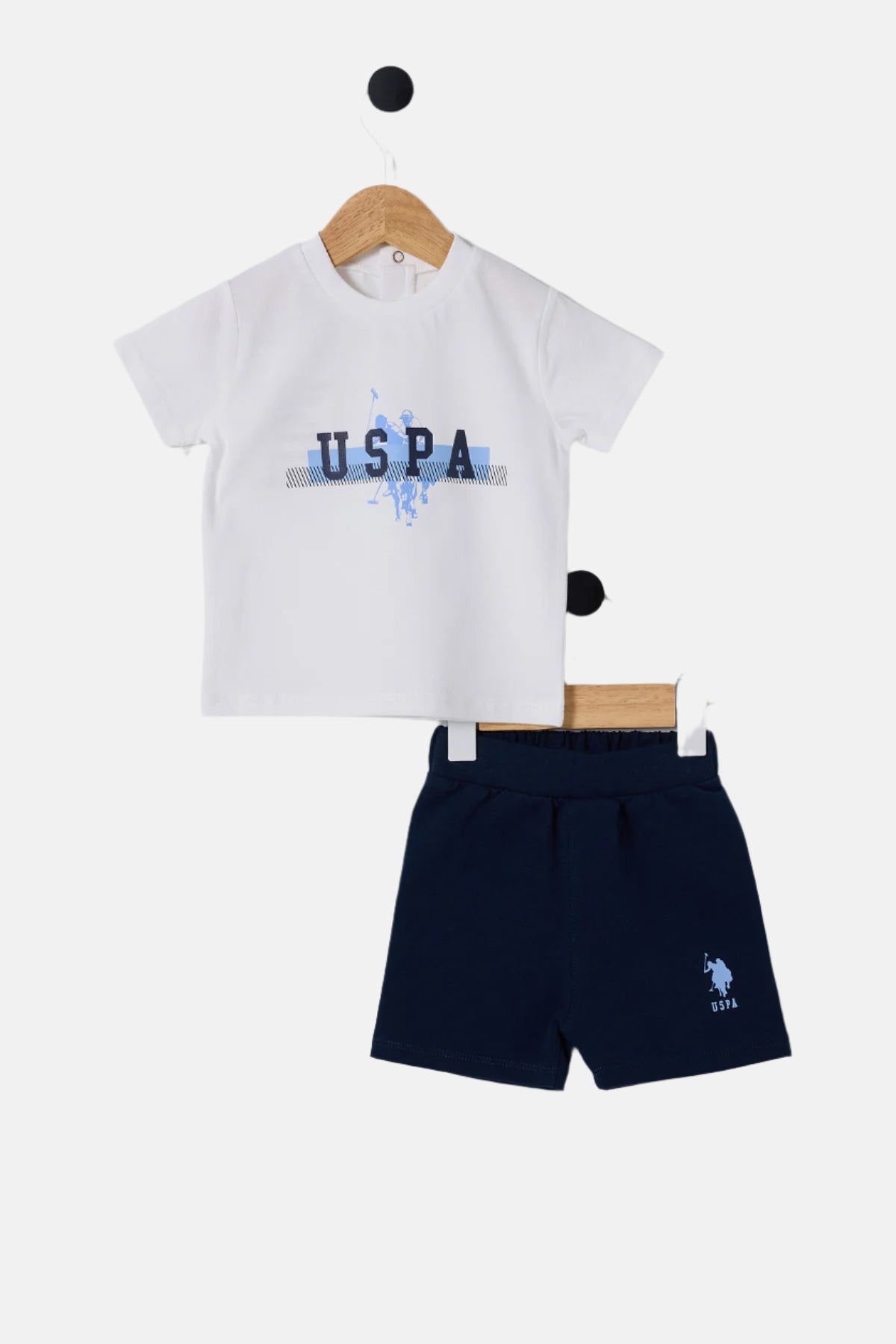 U.S. Polo Assn. plavi komplet za bebe s majicom i šorc