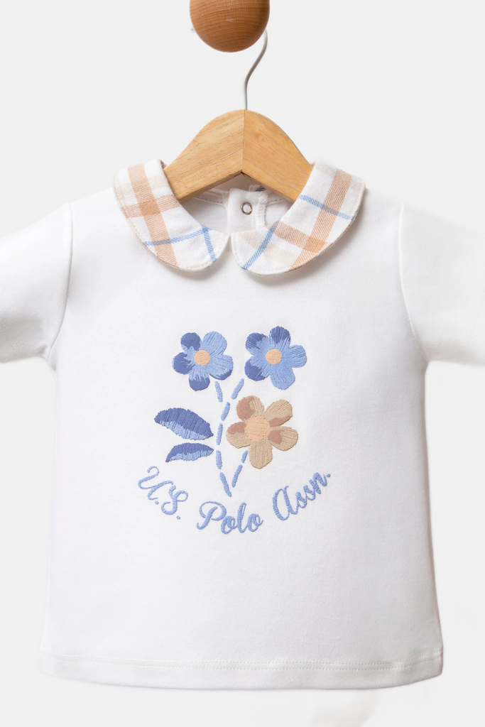 U.S. Polo Assn. bijeli komplet za bebe s cvjetnim motivom-[SKU]